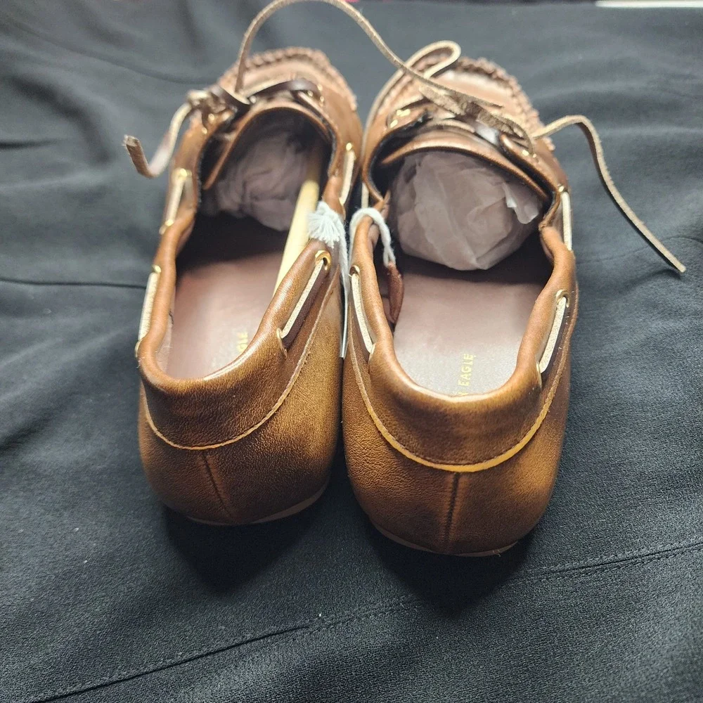 American Eagle Men Brown Faux Leather Moc Toe Boat Shoes Loafers Size‎ 8.5